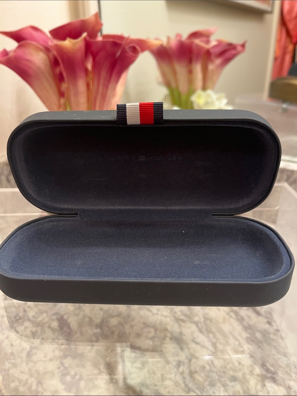 Tommy Hilfiger Navy Eyewear Case with Red White and Blue Tab